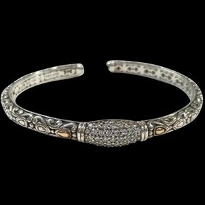 Angela by John Hardy sterling 14k gold cz hinged cuff bracelet